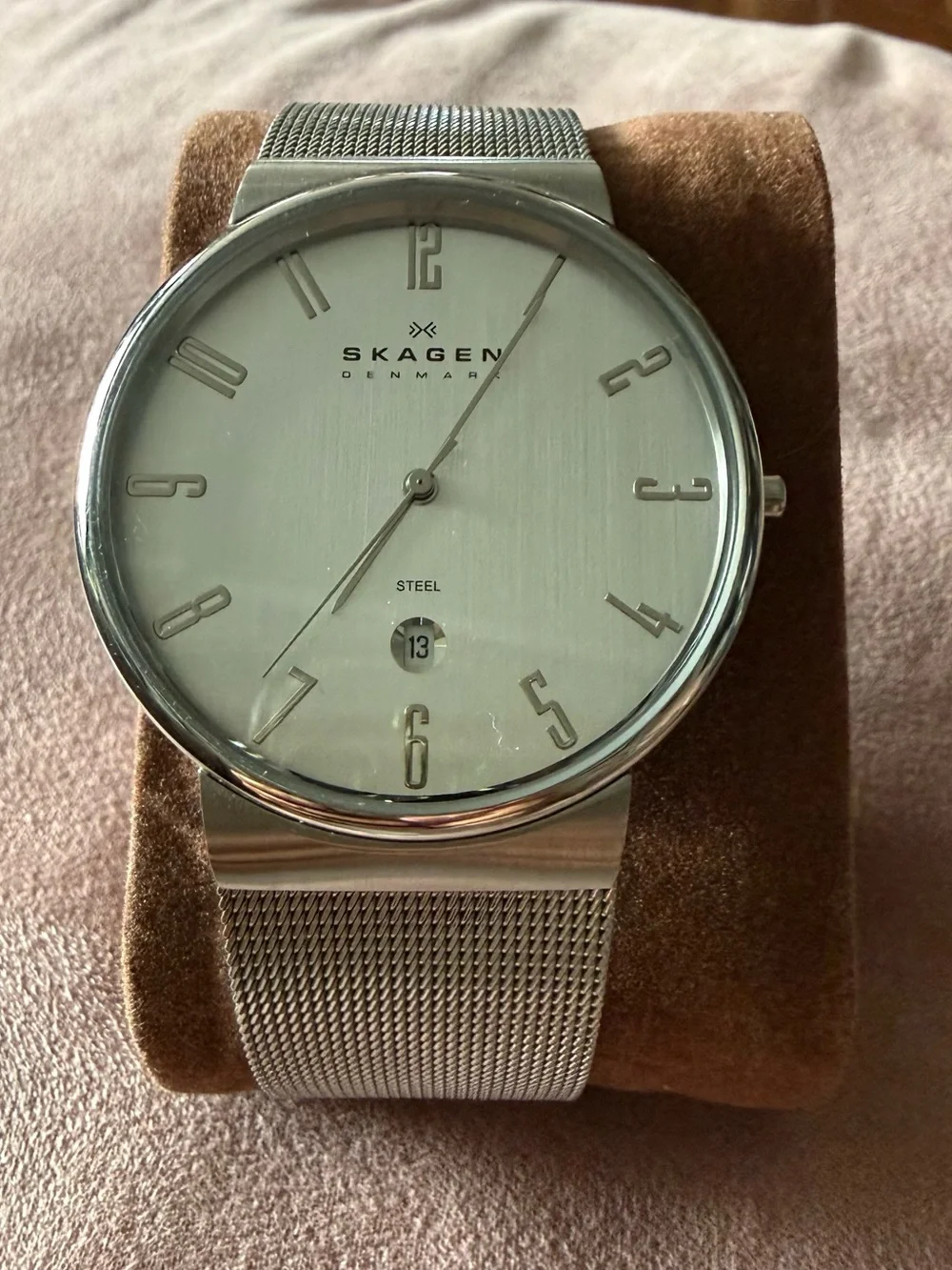 Skagen Silver Men's Stainless Steel Mesh Watch with White Dial